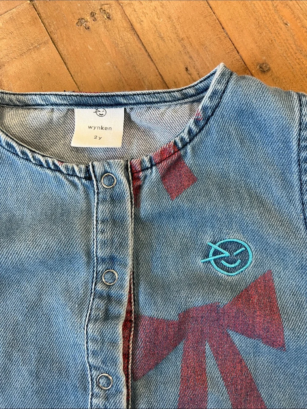 Wynken now printed denim bubble romper 2T ribbon Jean one piece